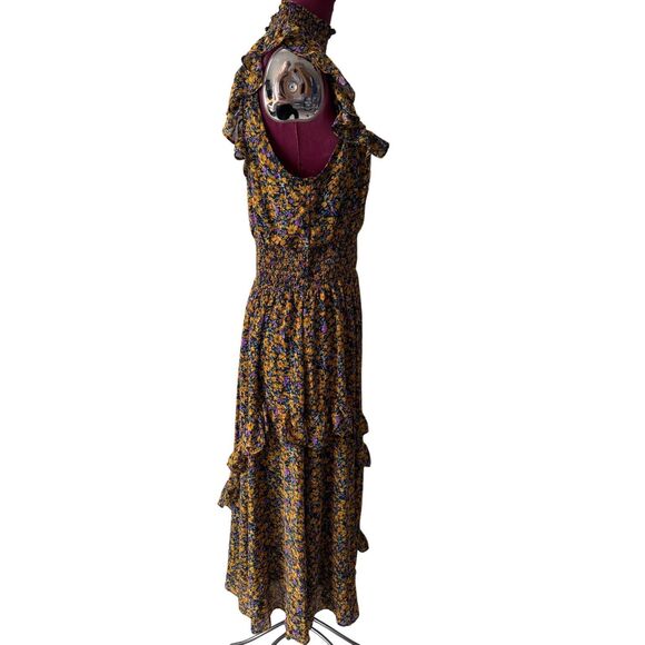 Lulus Midi Dress Evalina NEW Sleeveless Mustard Yellow Floral Print Mock Neck La - Picture 9 of 11